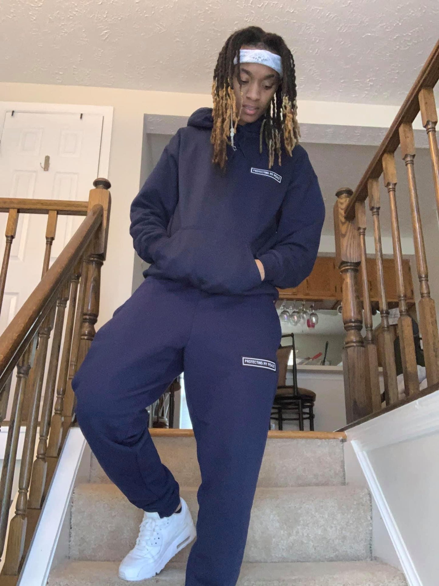 Protecting My Peace Stitched (Navy) Sweatsuit